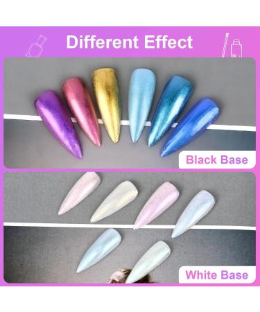 URAQT Chrome Nail Powder Set - 6 Colors Holographic Glitter Dust Powders for Manicure - Mirror Effect Pearl Pigment with Sponge Brush - DIY Nail Art Decoration - Buy Online on SooperMarket.com
