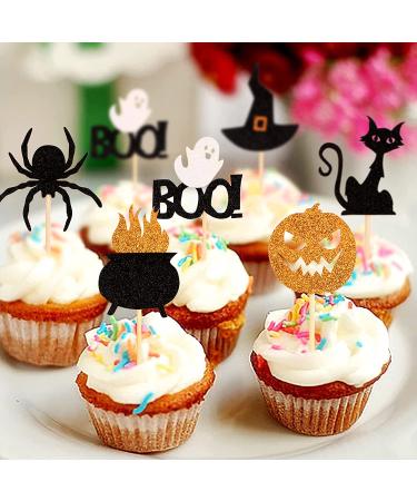 36 Pack Halloween Cupcake Toppers - Witch Hat, Spider, Pumpkin, Ghost, Cat Cupcake Picks - Ideal for Baby Showers, Birthdays, Halloween Parties - Cake Decor Supplies (Pattern 1) - Buy Online on SooperMarket.com