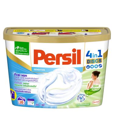 Persil sensitive 4in1 discs (16 wash loads) ecarn-certified sensitive detergent for allergy sufferers and sensitive skin with the fragrance according to aloe vera 20 C to 95 C 400 g (1 Pack)