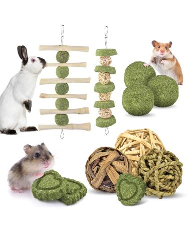Erkoon rabbits Kielzeiten 11 pieces hamster toy naturally apple wood chew grassball timothy hay sticks grass cake for bunnies chinchilla hamster guinea pig racing mice dental care