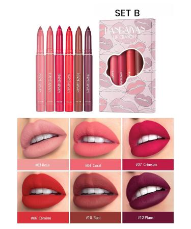 6Pcs HANDAIYAN Rotating Matte Lip Crayon Set B with Built-In Sharpener - Buy Online on SooperMarket.com