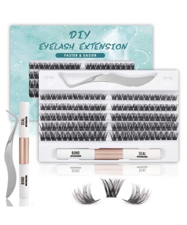 SISILILY Lash Extension Kit-Individual Lashes with Bond and Seal-120 Lash Clusters DIY False Eyelashes Mega Cluster Lashes with Eyelash Glue and Lash Tweezers C D Curl 10/12/14/15/16mm(DM27-mix) 120 clusters - DM27