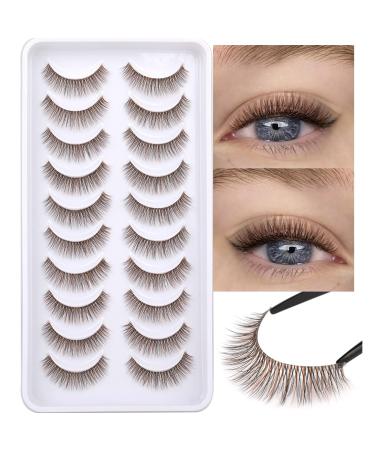 Brown Eyelashes Natural Look Wispy Mink Lashes 13mm Short False Eyelashes 10 Pairs 3D Colored Fake Eye Lashes Pack by Geeneiya