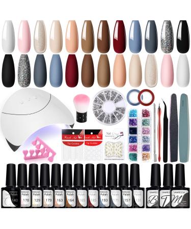 Gel Nail Polish Kit with U V Nail Light  12 Colors Polish Gel Set with 36W Nail Light VANREESA Gel Nail Polish and Manicure Nail Art Tools Set Gel Nail Kit Starter Gift Kit for Women