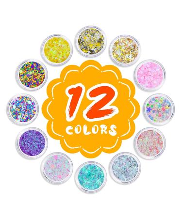 12 Colors Chunky Body Face Glitter - Sparkle Holographic Makeup Palette - Buy Online on SooperMarket.com