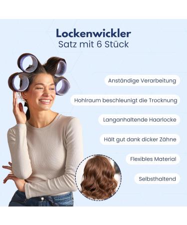 Ponik's Self-Adhering Hair Roller Curlers Set - 6 Jumbo 76mm Curling Winders for Perfect Curls - Blue - Buy Online on SooperMarket.com