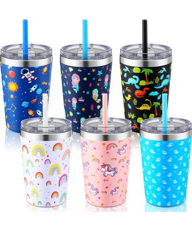 Zubebe 6 Set Toddler Tumblers Kids Toddler Cups Kids Stainless Steel Water Bottle Spill Proof Vacuum Stainless Steel Insulated Tumbler with Silicone Straw for Girls Boys (12 oz)