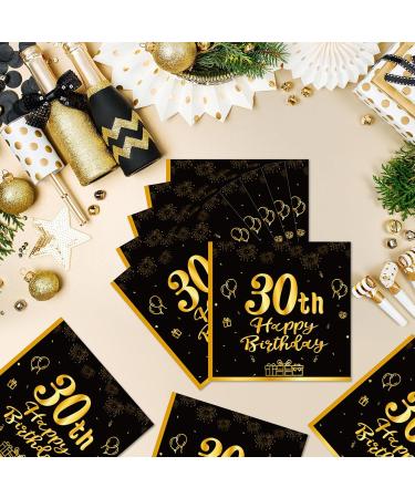 40 Black Napkins for 30th Birthday | Gold Paper Party Napkins 33x33cm | Elegant Decoration for Men Women & Girls - Buy Online on SooperMarket.com