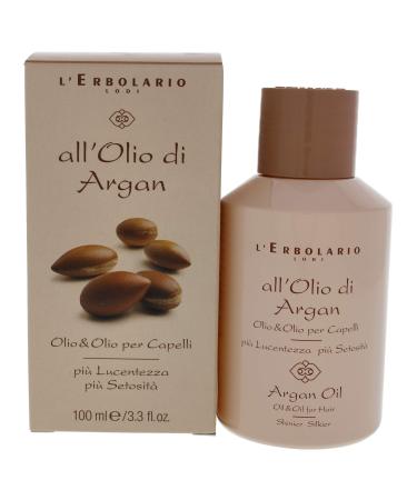 L'Erbolario Argan Oil For Hair - Super-Nourishing  Protective And Shining Treatment - For Softness  Silkiness And Splendor - Delicate Scent Of Hazelnut - For All Hair Types - 3.3 Oz Hair Oil