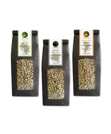 Raw coffee - Green coffee Kenya India Brazil (green coffee beans economy pack 3x500g)