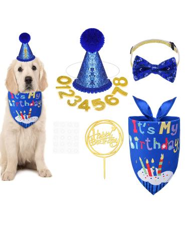 Heyu-Lotus Dog Birthday Bandana Cute Bow Tie Scarf with Dog Birthday Party Hat Cake Topper Dog Birthday Party Supplies for Small Medium Dogs Costumes