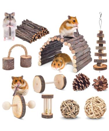 ERKOON Hamster Chew Toys Small Animal Boredom Breaker Guinea Pig Activity Toy Natural Wooden Accessories Gerbil Rat Chinchilla Dumbbells Play Bridge Roller Teeth Molar Exercise