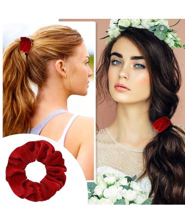 WLLHYF 2 Pcs Velvet Hair Bands Red Scrunchies - Large Size Elastic Ponytail Holders & Wristband Hair Accessories for Girls and Women - Valentine's Day Gift - Buy Online on SooperMarket.com