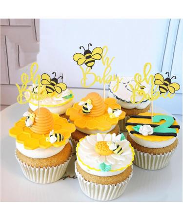 Arthsdite 24Pcs Bumble Bee Cupcake Toppers Oh Babee Cupcake Picks Oh Baby Cupcake Pick Decorations for Bee Theme Baby Shower Kids Baby Shower Birthday Party Decorations Supplies - Gold Black Glitter Bee Oh Baby Cupcake Toppers - Buy Online on SooperMarket.com