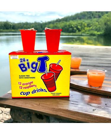 Big T Sugar-Free Cup Drinks - Orange & Raspberry 24 Bulk Pack with Paper Straws - Buy Online on SooperMarket.com