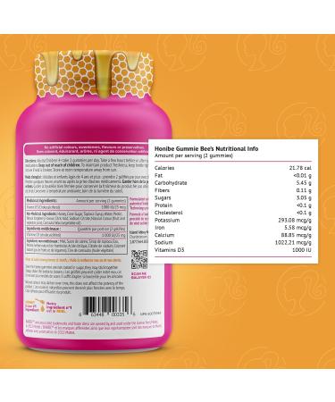 Honibe Vitamin D Gummies for Kids and Adults Barbie Honey-Based Vitamins Made in Canada Vitamin D3 Helps Support Bone Health Mood and Immune System Functions 60 gummies - Buy Online on SooperMarket.com