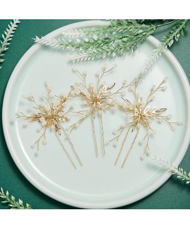 3-Piece Pearl and Rhinestone Bridal Hair Pins Set - Gold Wedding Accessories for Brides and Bridesmaids - Buy Online on SooperMarket.com