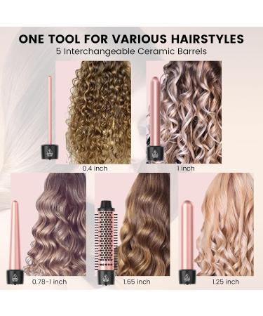 5 in 1 Curling Iron Curling Wand Set with Curling Thermal Brush&4 Interchangeable Ceramic Curling Wand(0.4"-1.25") Long Lasting Curls Hair Iron Crimper Instant Heat Up Hair Curler with Glove&2 Clips - Buy Online on SooperMarket.com