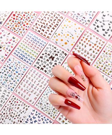 AIMEILI 30 Sheets Colorful Butterfly Flower 3D Nail Art Stickers - Self-Adhesive Nail Decoration - Buy Online on SooperMarket.com
