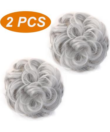 JJstar 2PCS Messy Bun Hair Pieces in Silver Grey - High Heat Resistant Synthetic Fiber Scrunchies for Women and Girls - Buy Online on SooperMarket.com