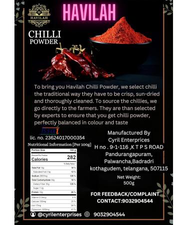 Havilah Chilli Powder/Chilly Powder | Lal Mirchi/Karam/Kara Powder | 475 g | No Added Preservatives & Colours - Buy Online on SooperMarket.com