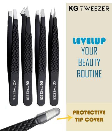 4-Piece Professional Eyebrow Tweezers Set for Precision Hair Removal - Ideal for Women and Men - Splinter, Blackhead, and Ingrown Hair Removal Tool - Buy Online on SooperMarket.com