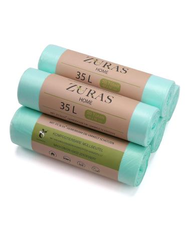 Zuras 35 liter organic waste bag 100 pieces of compostable biodegradable garbage bags on a vegetable basis DIN EN 13432 certified and checked tear -resistant and waterproof 35l