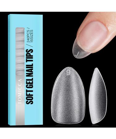 TOMICCA Short Almond Nail Tips Clear Nail Tips Natural False Nails Almond French Acrylic Nails Artificial Nails Tips for Girls Women (240 Pcs 15 Sizes) 3.Short Almond