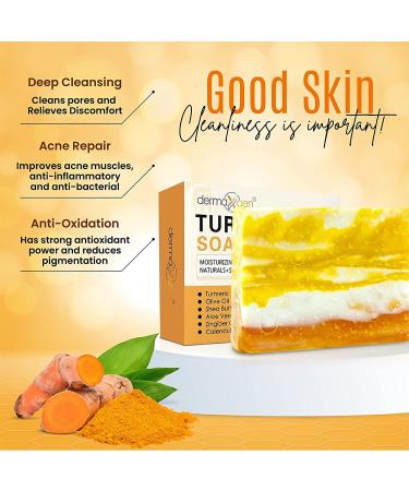 Organic Turmeric Soap Bar 3.5 OZ - Handcrafted Skincare for Face & Body | Blemish Control, Acne Reduction, Radiant Skin | Fades Scars, Sun Damage, Age Spots - Natural Ingredients - Buy Online on SooperMarket.com