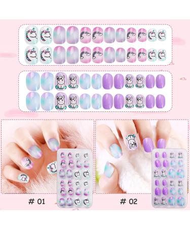 Kalolary 144 PCs Unicorn Pattern Children's Press-On Nails Set | Short Full Cover Artificial Fingernails with Nail Glue Sticker - Perfect Gift for Kids - Buy Online on SooperMarket.com