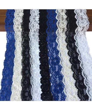 Lace Realm 1-1.5 Inch Wide Assorted 4 Colors Embroidery Floral Lace Elastic Trim Fabric for Garment and DIY Craft Supply- 9 Assorted Patterns 1 Yard Each(5802)