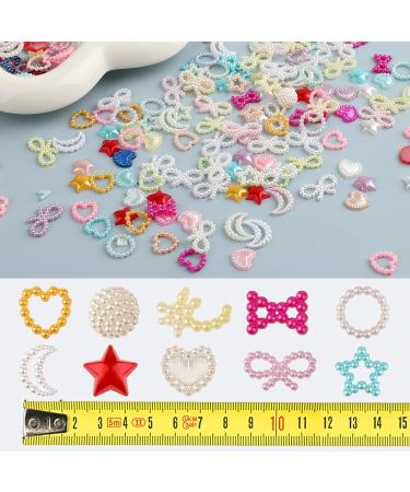 WLLHYF 480 Pcs 3D Nail Charms Assorted Colorful Multi Shapes Pearl Charms Heart Flower Bow Star Mixed Applique Cute Hollow Beads Manicure Decoration for Nail Art DIY Crafts Jewelry Accessories - Buy Online on SooperMarket.com