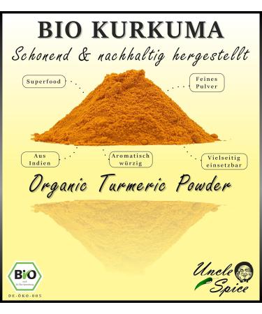 UNCLE SPICE Organic Turmeric Powder 200g - Premium Curcuma 2.5-3.5% Curcumin DE- KO-005 - Superfood for Health & Wellness - Buy Online on SooperMarket.com