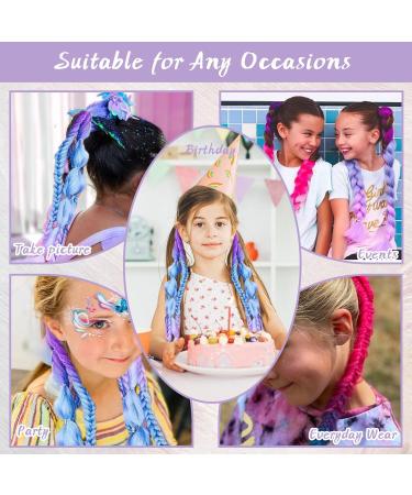 Rainbow Ponytail Hair Extensions 27.5 Inch 100g Coloured Hair Extensions for Braiding Coloured Glitter Straight Synthetic Hair Extensions for Women Girls Hair Accessories (Purple Blue Purple) - Buy Online on SooperMarket.com