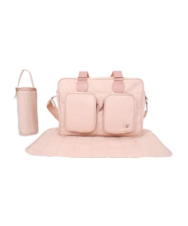 My Babiie Deluxe Changing Bag Padded Changing Mat Insulated Bottle Warmer Messenger Bag Travel Bag 2 Extra Pockets Adjustable Straps Carry Handles Blush Messenger