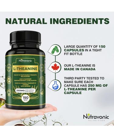 New! Nutravonic L-Theanine Capsules High Potency 250 mg per Capsule (150 Caps). Promotes Relaxation Mental Calmness and Stress Support for Men & Women. Vegan Source. L Theanine 250mg. Non-GMO 150 Capsule 5 Month Supply and Made in Canada. - Buy Online on SooperMarket.com