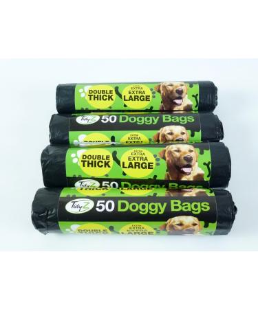 Tidyz 200 x Extra Large Super Strong Doggy bags (4 x 50) Black 50 count (Pack of 4)