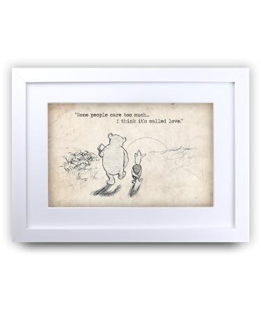 HWC Trading Winnie the Pooh Care to Much A3 Framed Printed Quote Nursery Print Baby Shower Room Gifts New Born Bedroom Gift Print Photo Picture Display Care too Much