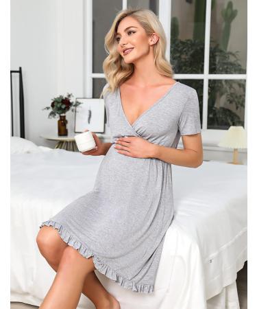 Bresdk Women's Maternity Nightdress - Grey Nursing Pyjamas for Breastfeeding and Pregnancy - Buy Online on SooperMarket.com