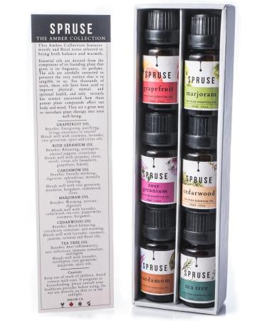 SPRUSE Canadian Amber Collection 100% Natural Essential Oils Set of 6 - Cardamom Marjoram Rose Geranium Grapefruit Cederwood & Tea Tree - Buy Online on SooperMarket.com