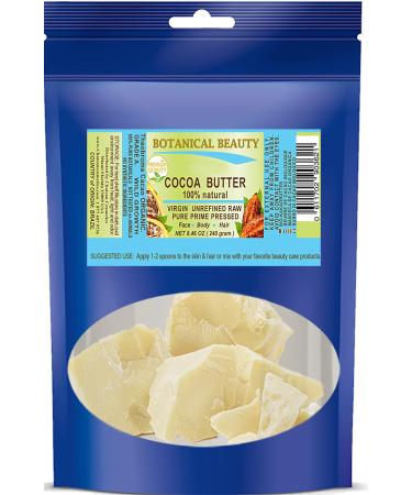 Botanical Beauty COCOA BUTTER WILD GROWTH RAW VIRGIN UNREFINED from BRAZIL for Skin Hair Body Nails 8.46 oz 240 gram