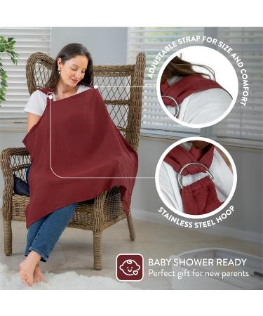Comfy Cubs Muslin Nursing Cover - Soft & Breathable Cotton Breastfeeding Apron for Mom with Rigid Hoop - Wine Color - Buy Online on SooperMarket.com