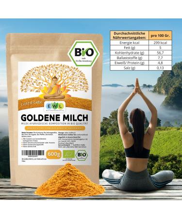 Organic Golden Milk 600g | EWL Natural Products | Turmeric Ginger Ashwagandha Ceylon Cinnamon & Coconut Blossom Sugar - Buy Online on SooperMarket.com