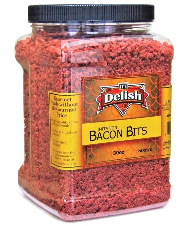 Imitation Bacon Bits by Its Delish, 30 Oz Jumbo Reusable Container | Kosher Parve Vegan for Salad Topping, Eggs, Baked Potatoes with Smoky Flavor and Crunch