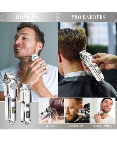 Hatteker Hair Clipper & Trimmer Set - Professional Cordless Barber Kit for Men, Waterproof, USB Rechargeable - Silver - Buy Online on SooperMarket.com