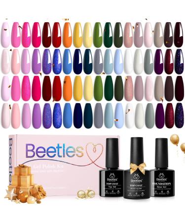 beetles Gel Polish 36 Colors Nail Set Palette Pastel Neon Bright Pink Yellow Blue Sparkle Glitter with 3Pcs Base Matte and Glossy Top All Seasons for Girls Women Mother Holiday Gift 36 Color Set