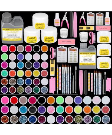 SPTHTHHPY Acrylic Nail Kit Acrylic Powder(Pink White Clear)and Liquid Set with Nail Glitter Brush Manicure Tools Nail Powder Monomer Liquid Kit for Acrylic Nails Extension Beginner Set 120ML