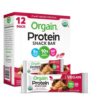 Orgain Organic Plant-Based Protein Bar Peanut Butter Chocolate Chunk 12 Bars 1.41 oz (40 g) Each