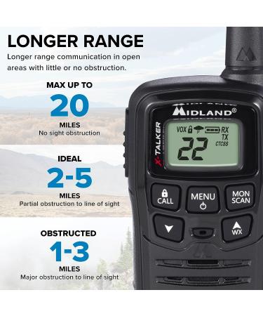 Midland T10 X-TALKER Two Way Radios - 22 Channel FRS Walkie Talkies with Extended Range, 38 Privacy Codes & NOAA Weather Alert - Black (2 Pack) - Buy Online on SooperMarket.com