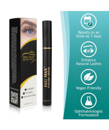 FEG Max Eyelash Serum | Fast & Effective Growth for Longer Darker Lashes | Natural Eyelash & Brow Serum | 6 mL - Ships Internationally - Buy Online on SooperMarket.com